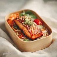 Teriyaki Salmon Bento Box for 4 Servings: Pan-Seared and Caramelized