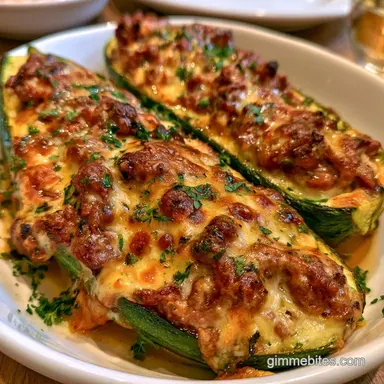 Stuffed Zucchini Boats with Ground Beef Recipe Card