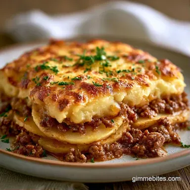 Ground Beef Potato Bake for 6 Servings Recipe Card