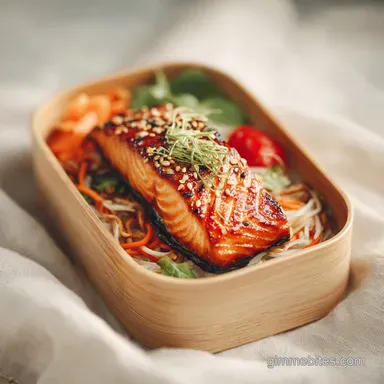 Teriyaki Salmon Bento Box for 4 Servings: Pan-Seared and Caramelized