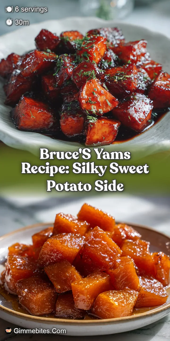 Close-up of caramelized yams, showing their tender texture and the sticky, sweet glaze. Toasted nuts offer a pleasant crunch.