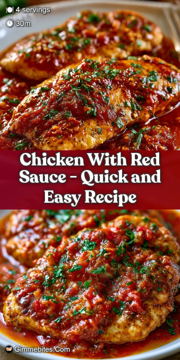 Close-up of succulent chicken pieces coated in a thick, shimmering red sauce with visible bits of minced garlic.