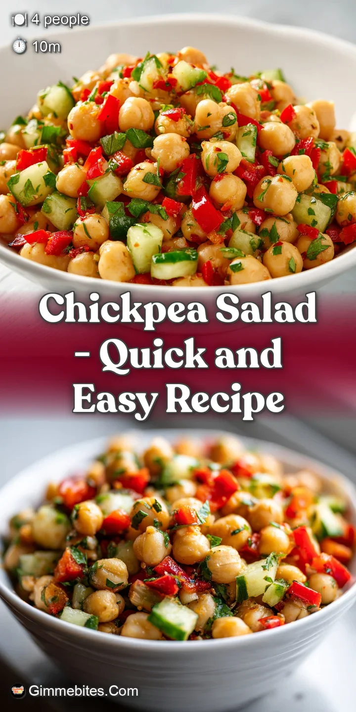 Macro shot of textured chickpeas tossed with bright red bell peppers and fresh green herbs in a glossy dressing.