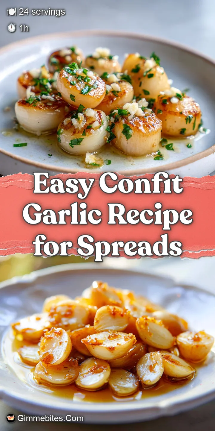 Close-up of a single, plump confit garlic clove, glistening with oil. Translucent and soft, its golden hue promises mellow...