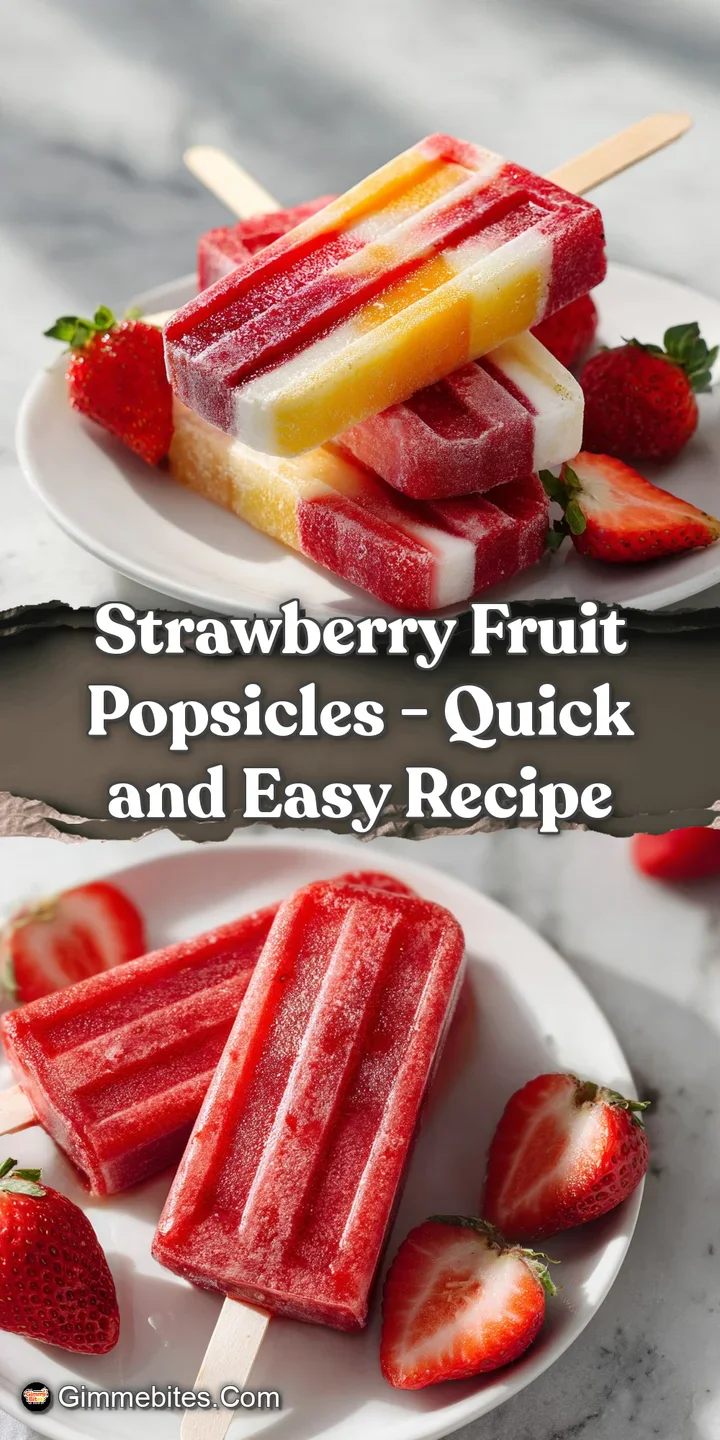 Close-up of a bright red strawberry popsicle, showing frozen fruit chunks and icy texture, glistening with condensation in...