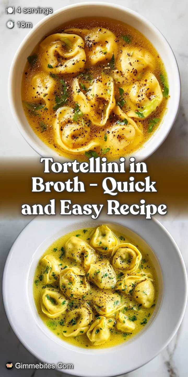 Close-up of a plump, cheese-filled pasta piece glistening in a warm, golden-hued broth with aromatic green herbs.