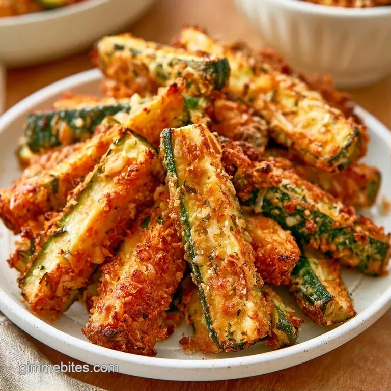 Golden zucchini rounds stacked elegantly on a ceramic platter, garnished with fresh parsley and bright lemon wedges.