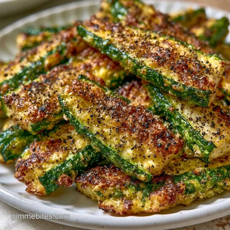Charred green zucchini rounds elegantly piled on a matte black plate, topped with fresh parsley and lemon zest.
