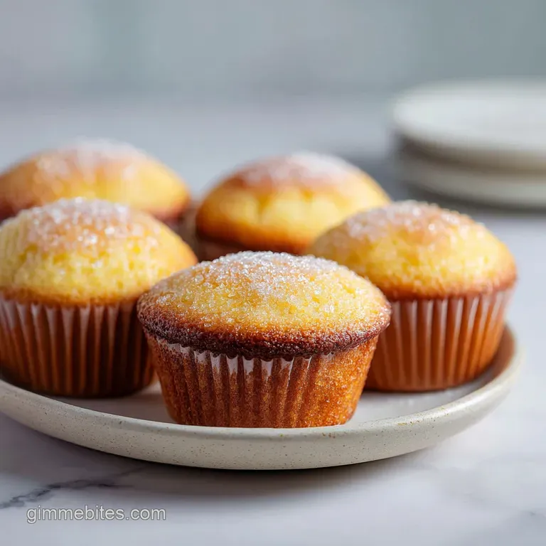 A neat stack of golden-capped mini muffins on a rustic wooden board, inviting a bite.
