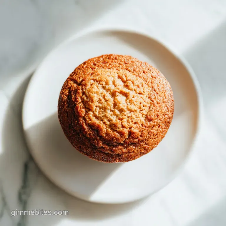 A stack of three fluffy banana muffins, dusted with powdered sugar, on a white plate.