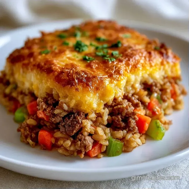 A neat scoop of savory beef and fluffy rice garnished with fresh parsley on a clean white porcelain plate.