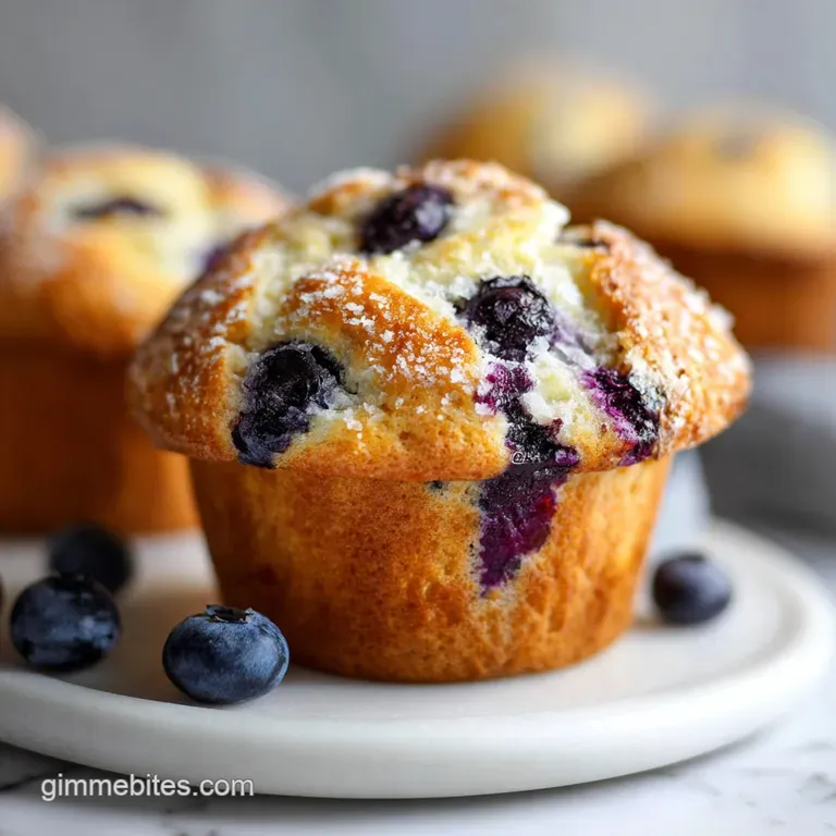 A single moist muffin, perfectly domed and speckled with blueberries, on a rustic wooden board.