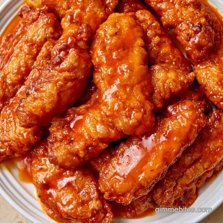 Vibrant orange glazed chicken strips arranged beside a creamy white dip and crisp green celery stalks on a plate.