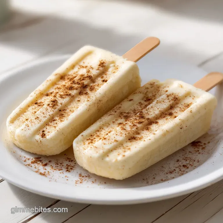 Pale yellow frozen pops resting on a chilled slate platter, garnished with honey swirls and fresh banana slices.