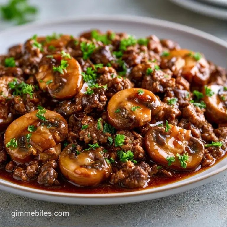 Tender beef strips in a velvety white sauce served in a white bowl, garnished with fresh, bright green parsley.