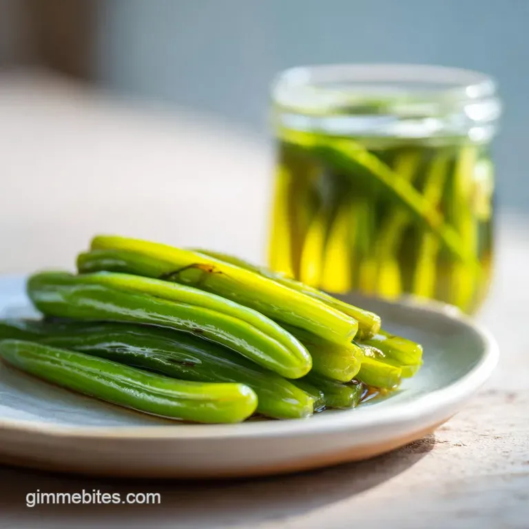 Elegant arrangement of vibrant pickled onions and peppers in a clear glass bowl, catching light and showing off translucen...