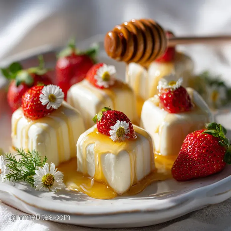 Five honey oat bites neatly arranged on a white plate, showcasing the textured surface and golden hue against a bright bac...