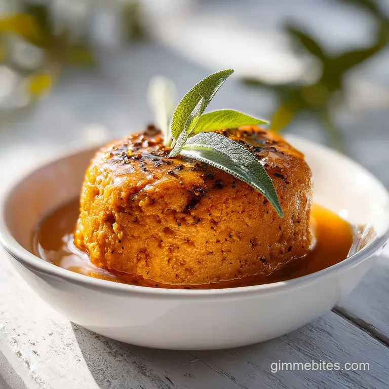 A slice of spiced pumpkin dessert, topped with a dollop of cream and a drizzle of maple syrup.