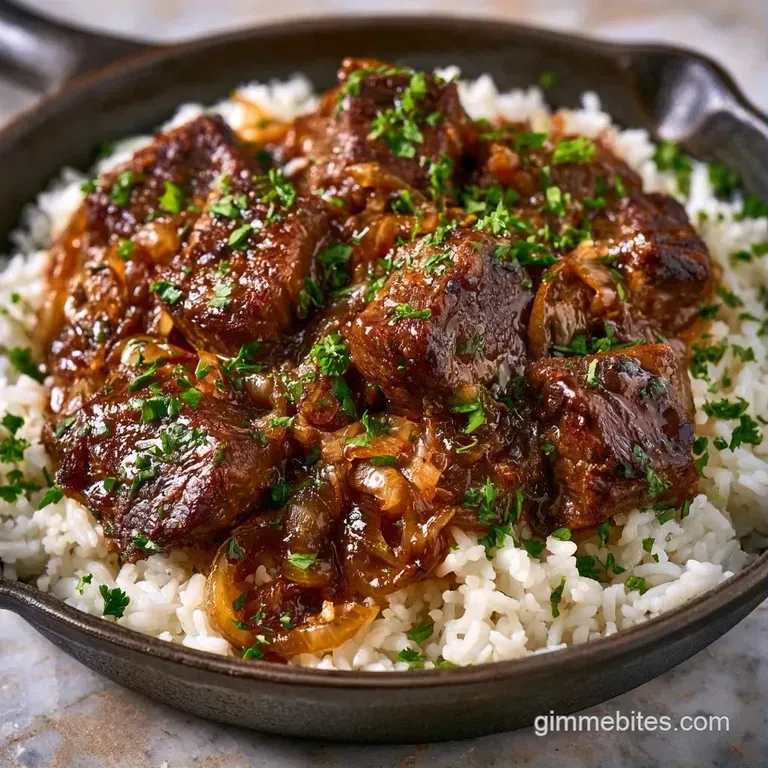A white ceramic plate featuring a scoop of savory beef and rice topped with fresh green parsley and parmesan.