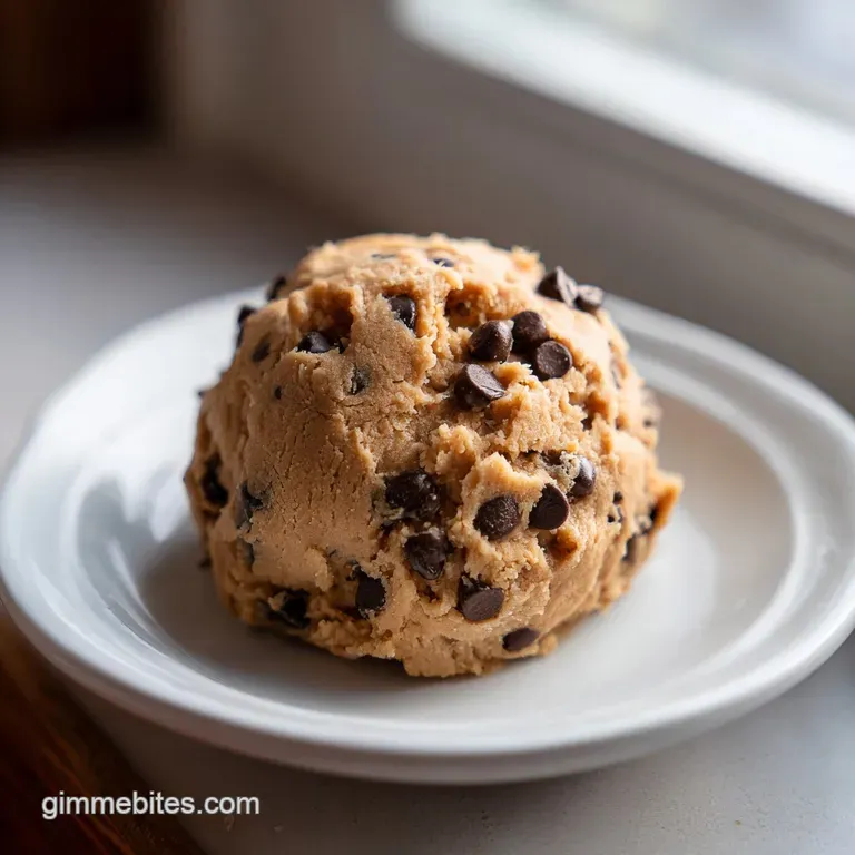 A swirl of edible cookie dough topped with sprinkles and a drizzle of melted chocolate.