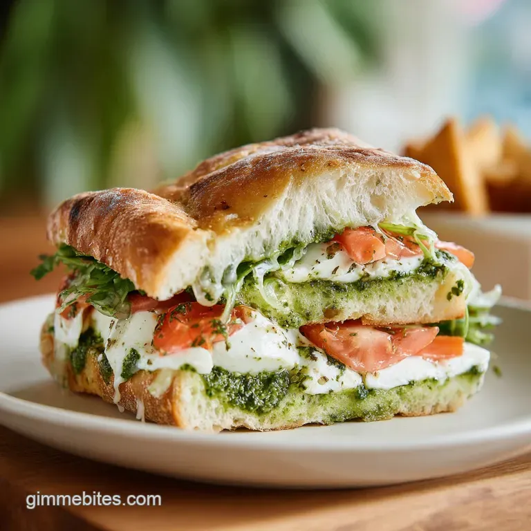 Pesto Mozzarella Focaccia Sandwich: Crispy and Gourmet