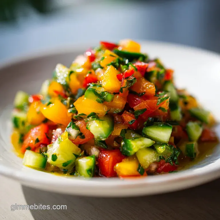 Bright green, red, and white pickle de gallo spilling from a glass jar onto a rustic wooden surface, showcasing fresh ingr...