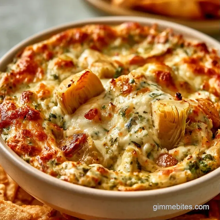 Golden-brown melted cheese dip in a white ceramic dish surrounded by crisp crackers and fresh vegetable crudit&eacute;s.