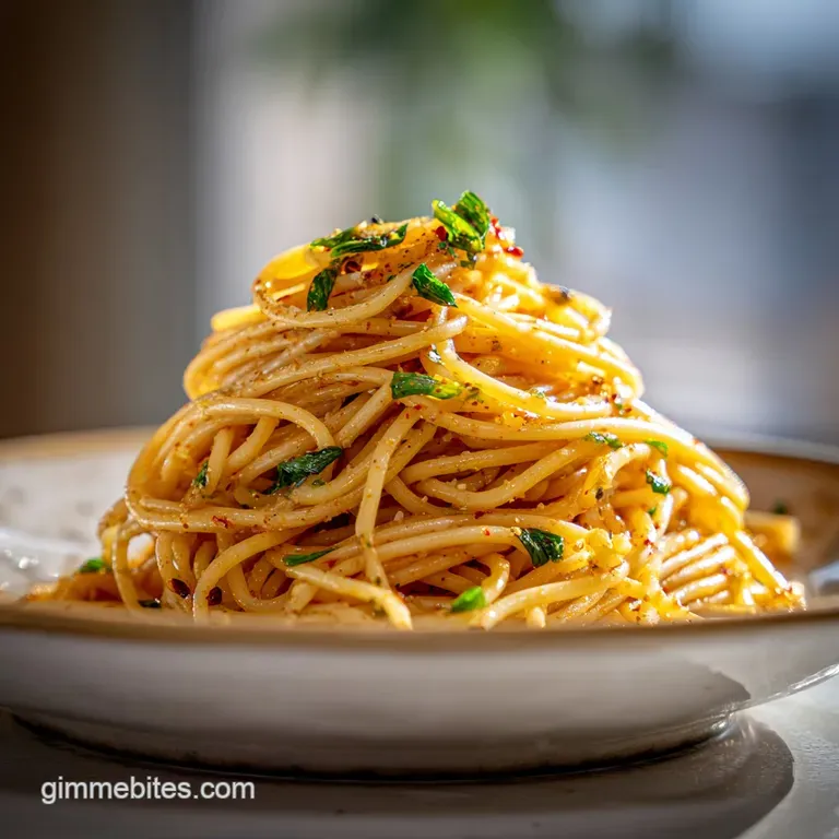 Plated spaghetti: glistening, vibrant sauce clings to the noodles, sprinkled with herbs, inviting aroma implied. Ready to ...