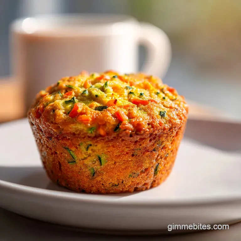 Warm zucchini carrot muffin halved on a plate. Airy crumb texture shown, steam rising. A pat of butter melts on top, highl...