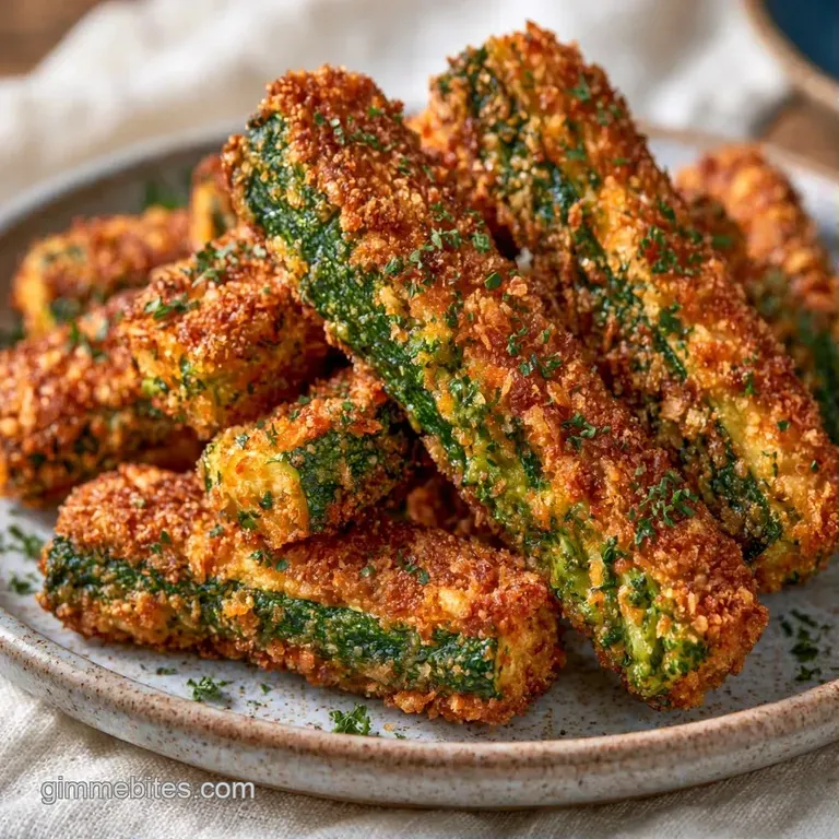 Golden breaded vegetable sticks neatly stacked on a slate board next to a small bowl of creamy white dipping sauce.